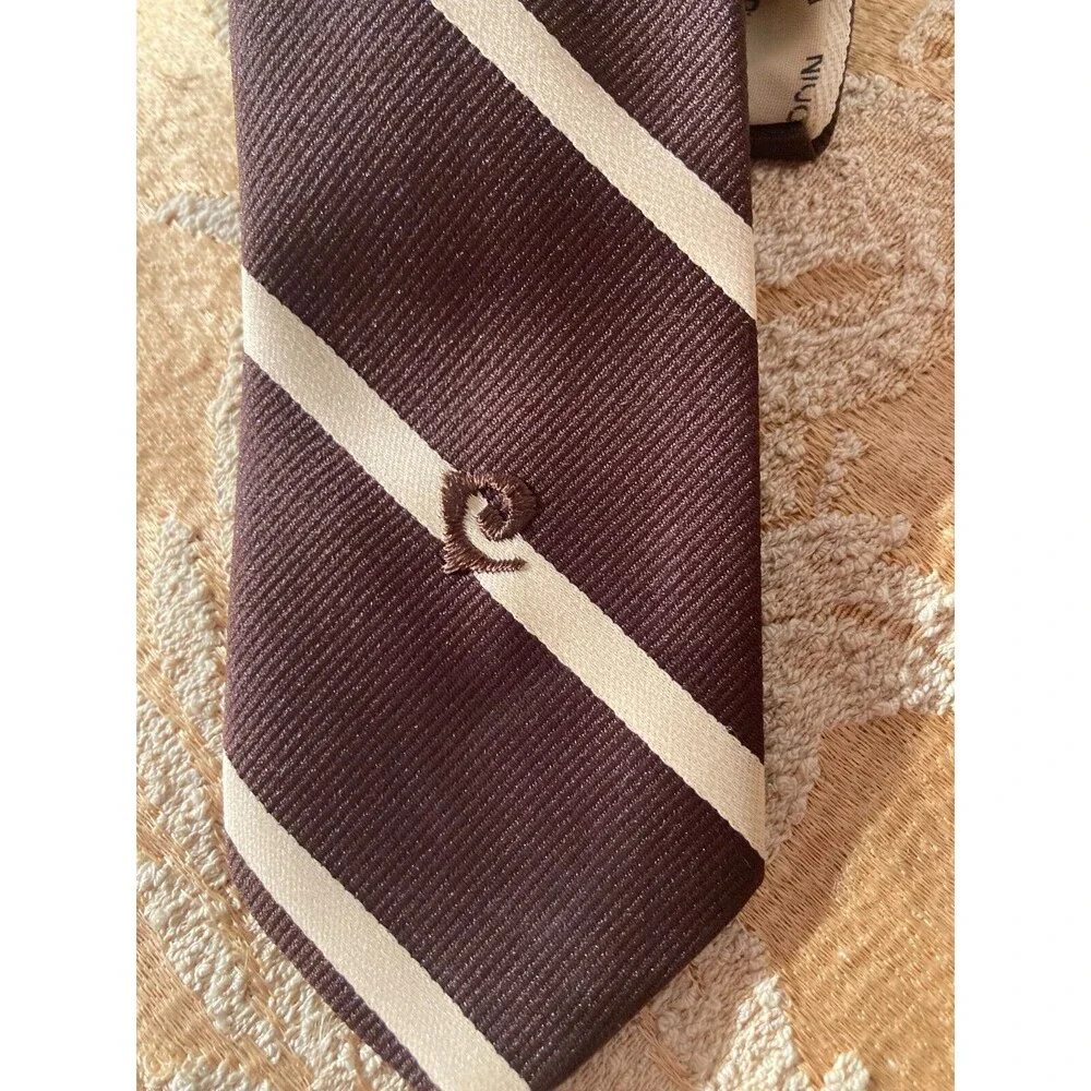 Vintage 70s Necktie 1970s Pierre Cardin Brown Stripe Retro Classic Short Tie